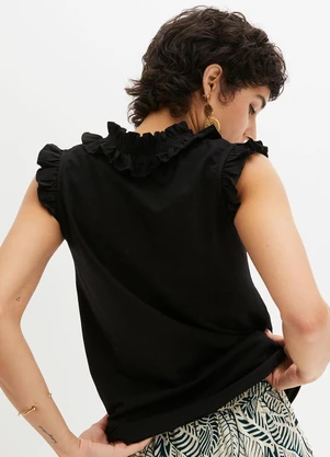 bonprix - Blusa Preta em Malha de Algodão - BONPRIX