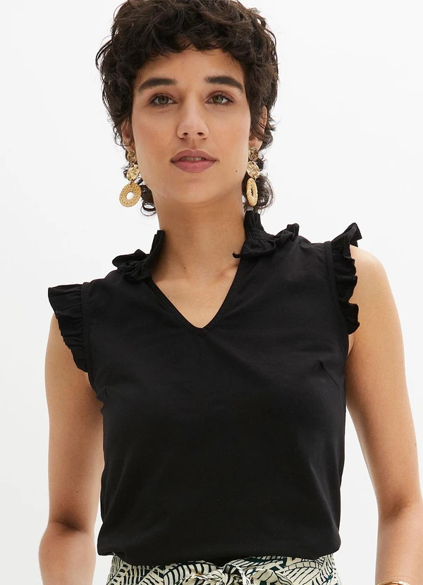 bonprix - Blusa Preta em Malha de Algodão