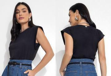 Blusa Preta em Malha de Algodo