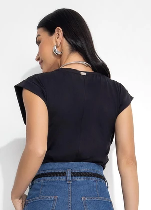 Quintess - Blusa Preta em Malha de Algodão - QUINTESS