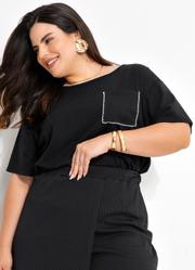 Blusa Preta em Malha de Algod�o