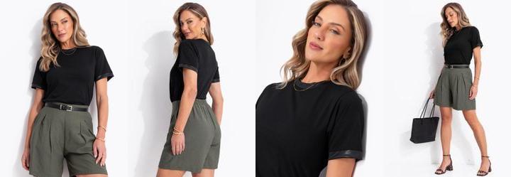 Blusa Preta em Malha de Algod�o