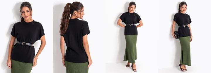 Blusa Preta em Malha de Algod�o
