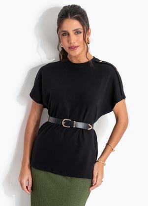 Blusa Preta em Malha de Algod�o