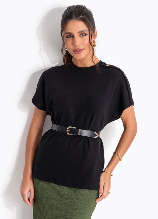 Blusa Preta em Malha de Algod�o