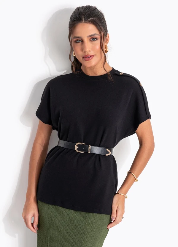 Quintess - Blusa Preta em Malha de Algodão