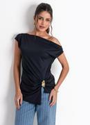 Blusa Preta em Malha de Algod�o