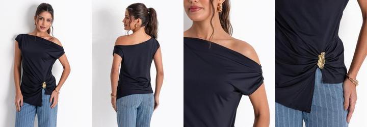 Blusa Preta em Malha de Algod�o