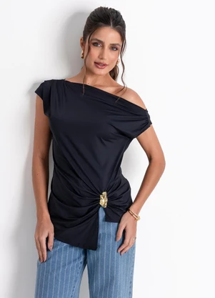 Quintess - Blusa Preta em Malha de Algodão - QUINTESS