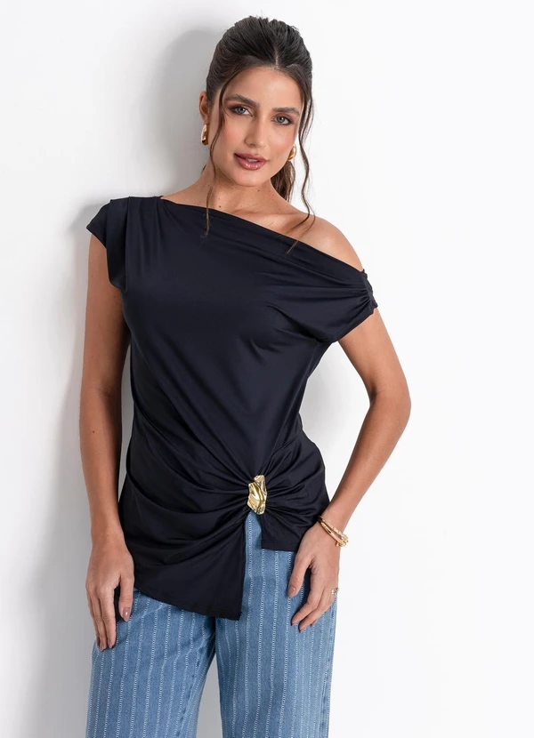 Quintess - Blusa Preta em Malha de Algodão