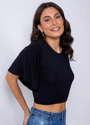 Quintess - Blusa Preta em Malha de Viscose com Elastano - QUINTESS