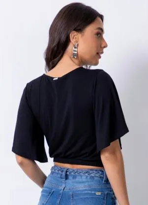 Quintess - Blusa Preta em Malha de Viscose com Elastano - QUINTESS