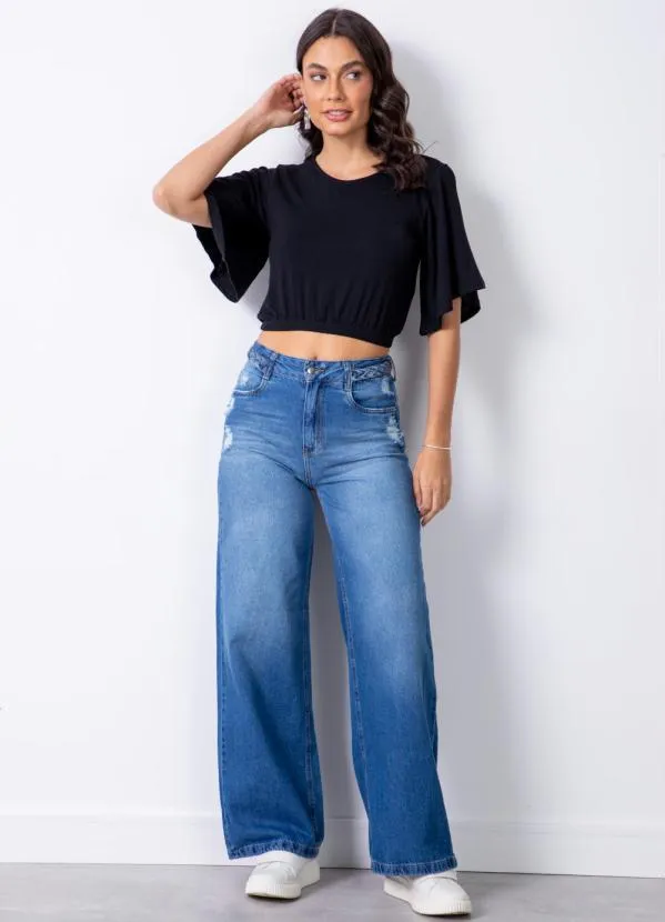 Quintess - Blusa Preta em Malha de Viscose com Elastano 3