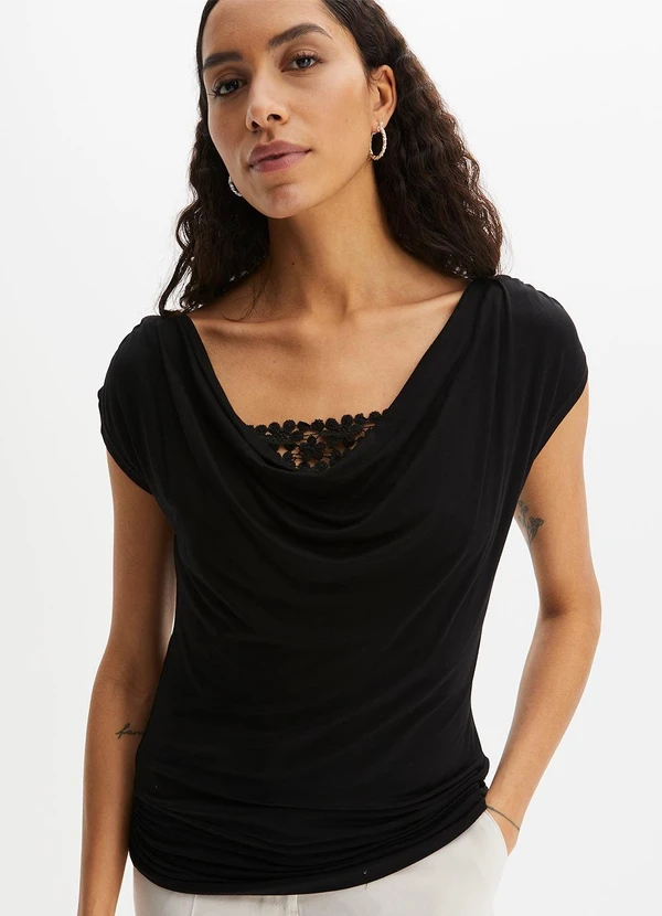 bonprix - Blusa Preta em Malha de Viscose