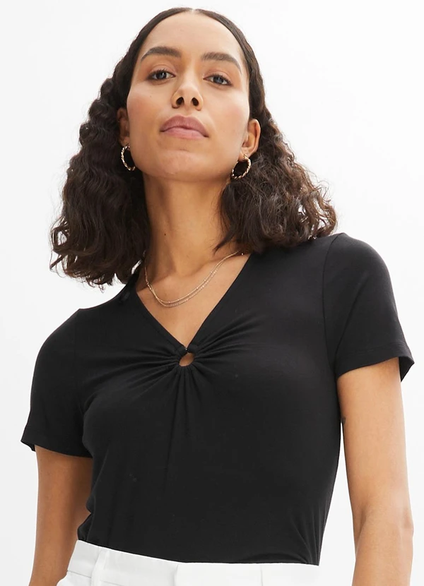 bonprix - Blusa Preta em Malha de Viscose
