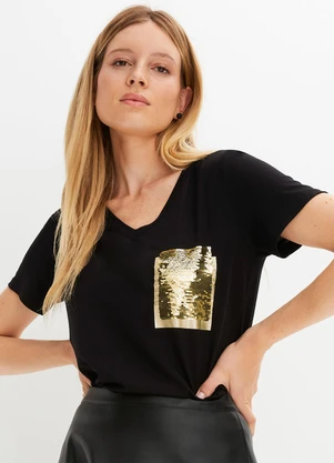 bonprix - Blusa Preta em Malha de Viscose - BONPRIX