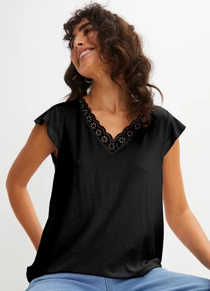 bonprix - Blusa Preta em Malha de Viscose - BONPRIX