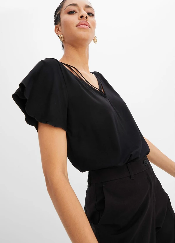 bonprix - Blusa Preta  em Malha de Viscose 3