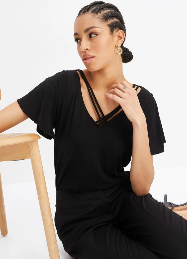 bonprix - Blusa Preta  em Malha de Viscose 5