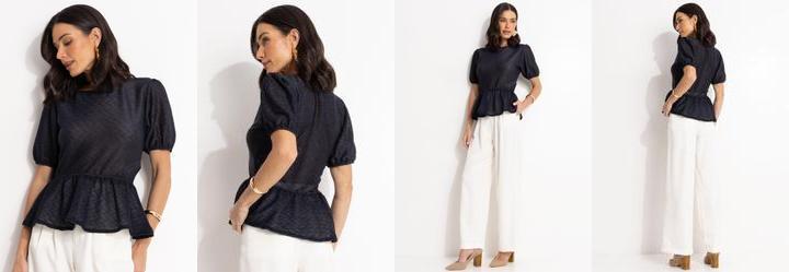 Blusa Preta em Malha Texturizada