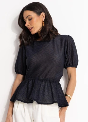 Quintess - Blusa Preta em Malha Texturizada - QUINTESS