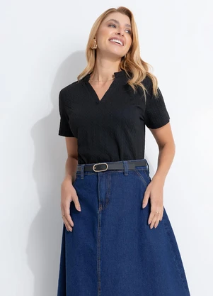 Quintess - Blusa Preta em Malha Tricô Texturizada - QUINTESS