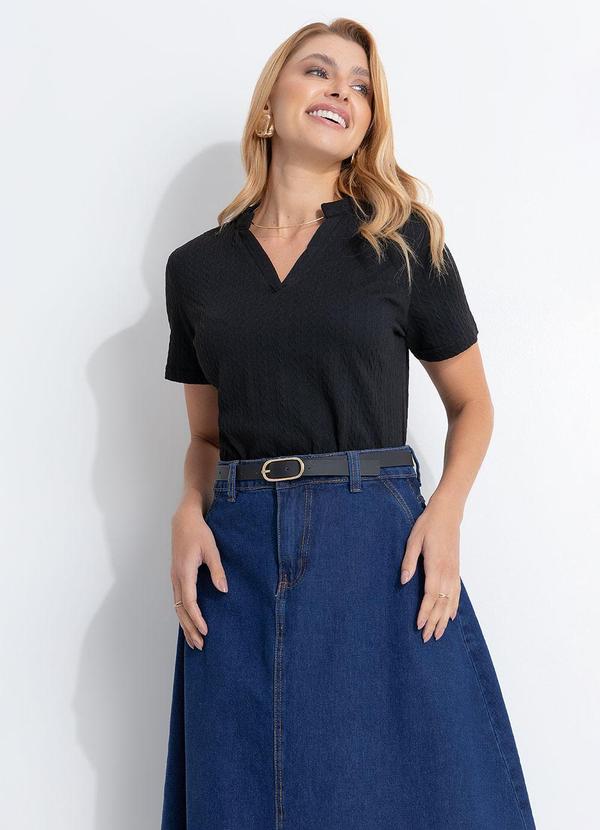 Blusa (Preta) em Malha Tric� Texturizada