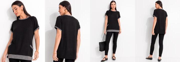 Blusa Preta em Malha Tric�