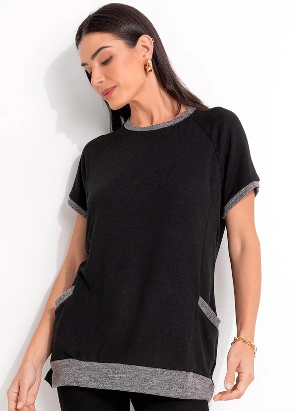 Quintess - Blusa Preta em Malha Tricô