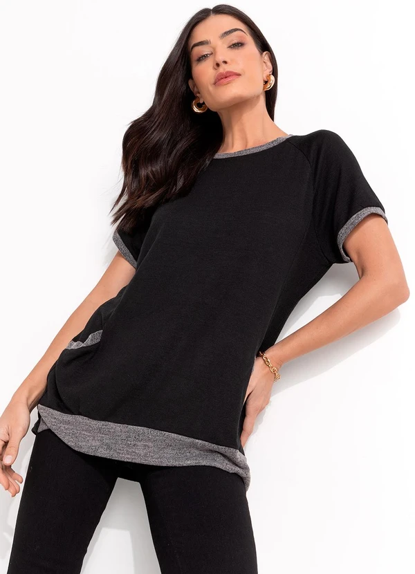 Quintess - Blusa Preta em Malha Tricô