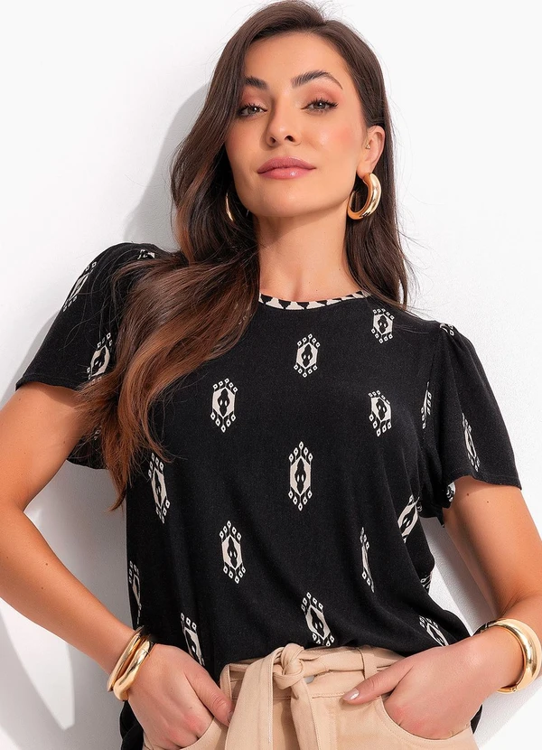 Quintess - Blusa Preta em Moletinho de Viscose