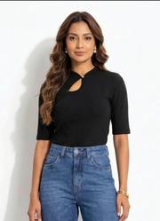 Blusa Preta em Ribana Canelada