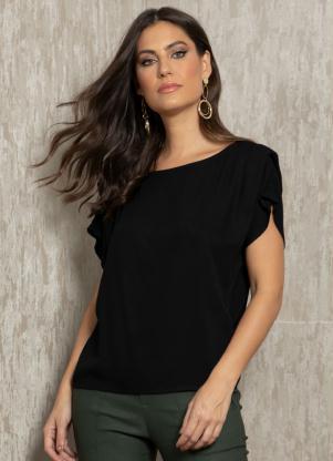 Blusa (Preta)Em Viscose Plana com Pregas