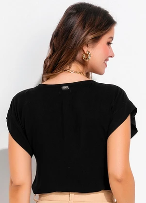 Quintess - Blusa Preta em Viscose Plana Sarjada - QUINTESS