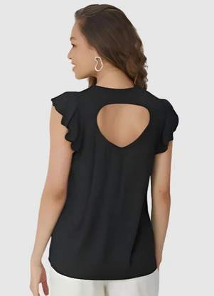 Malwee - Blusa Preta Evasê em Viscose - MALWEE