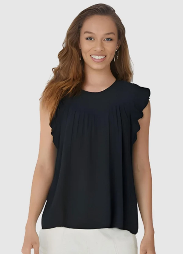 Malwee - Blusa Preta Evasê em Viscose