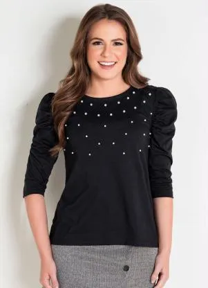 Rosalie - Blusa Preta  com Pérolas - ROSALIE