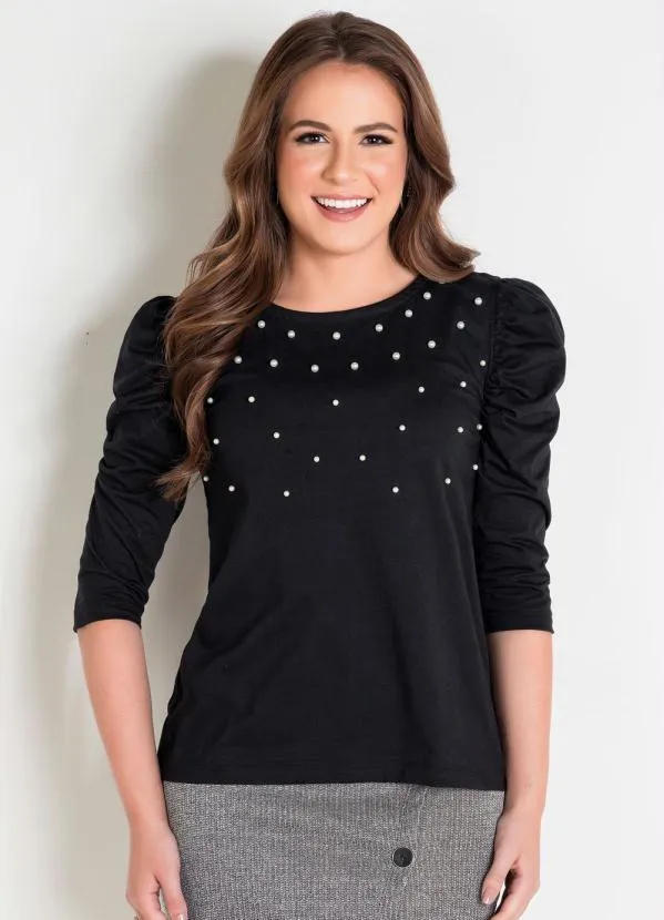 Rosalie - Blusa Preta com Pérolas