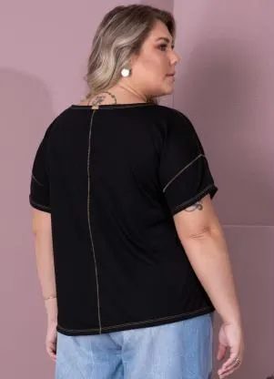 Quintess - Blusa Preta Soltinha com Decote V - QUINTESS