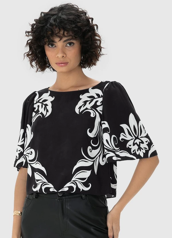 Enfim - Blusa Preto Ampla Arabesco