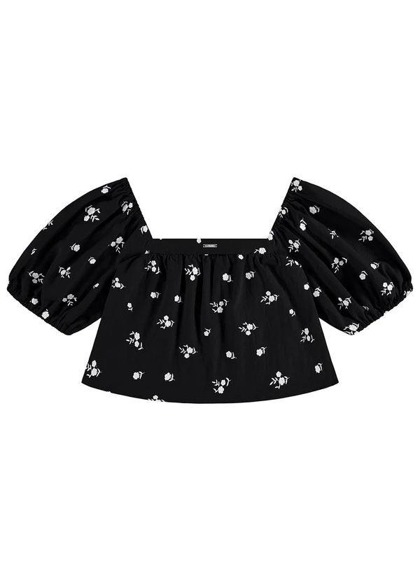 Enfim - Blusa Preto Ampla Floral Bordada 3