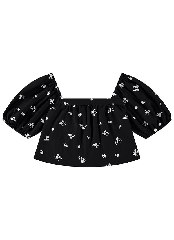 Enfim - Blusa Preto Ampla Floral Bordada 4