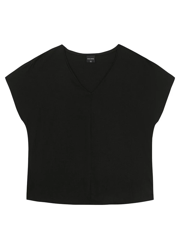 Malwee - Blusa Preto Box em Viscolinho Sarjado