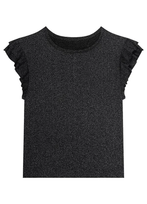 Malwee - Blusa Preto Canelada Brilho - MALWEE