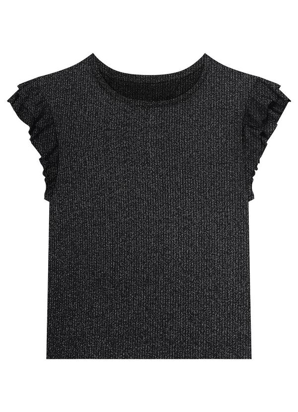 Malwee - Blusa Preto Canelada Brilho