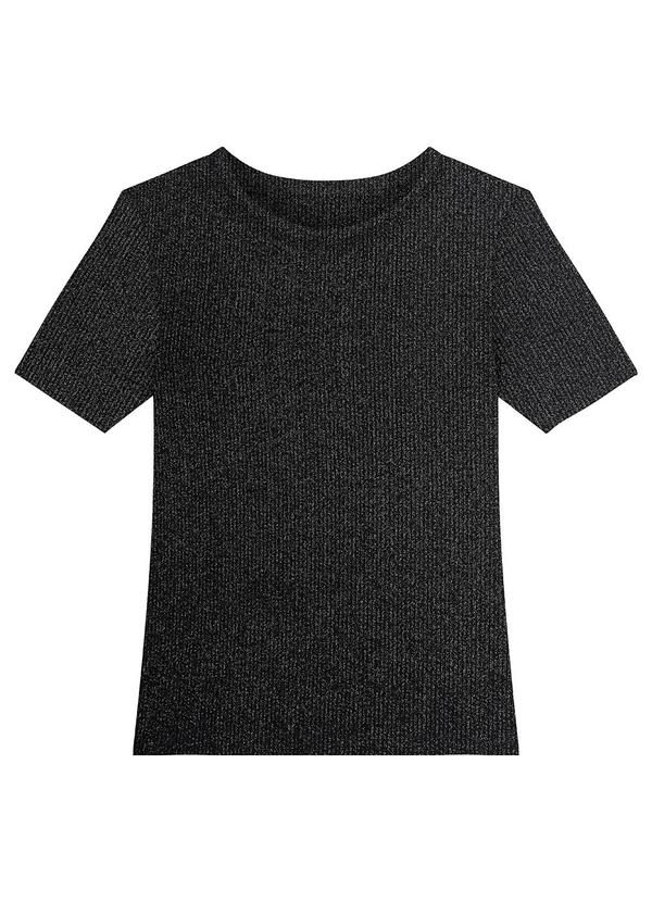 Malwee - Blusa Preto Canelada com Brilho