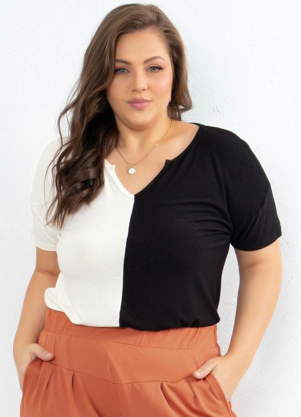 Quintess - Blusa Preto e Off White Decote em V 5