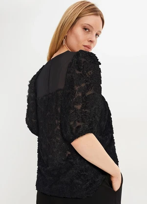 bonprix - Blusa Preto em Chiffon Devorê Desfiado - BONPRIX