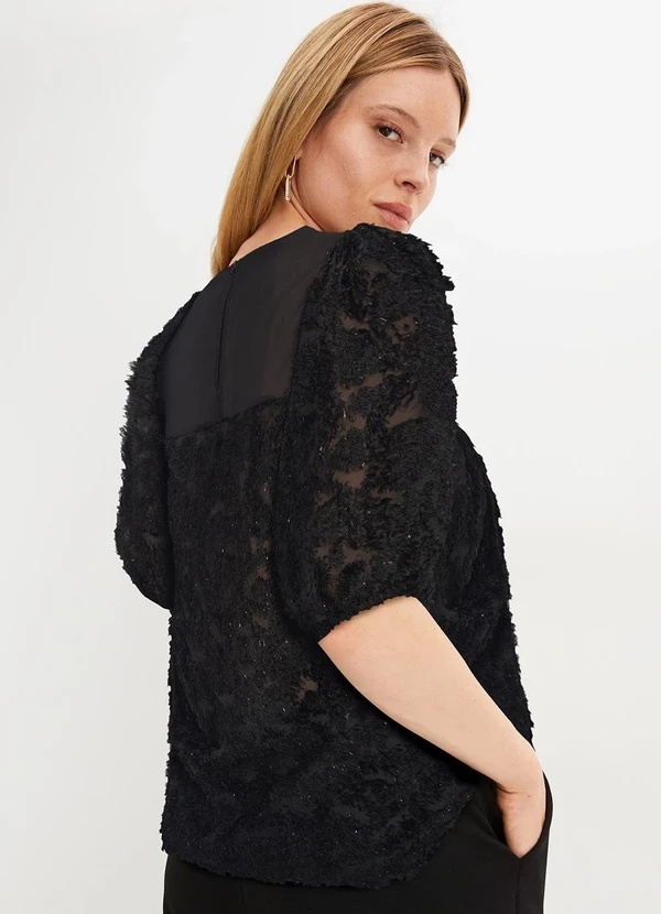 bonprix - Blusa Preto em Chiffon Devorê Desfiado 2