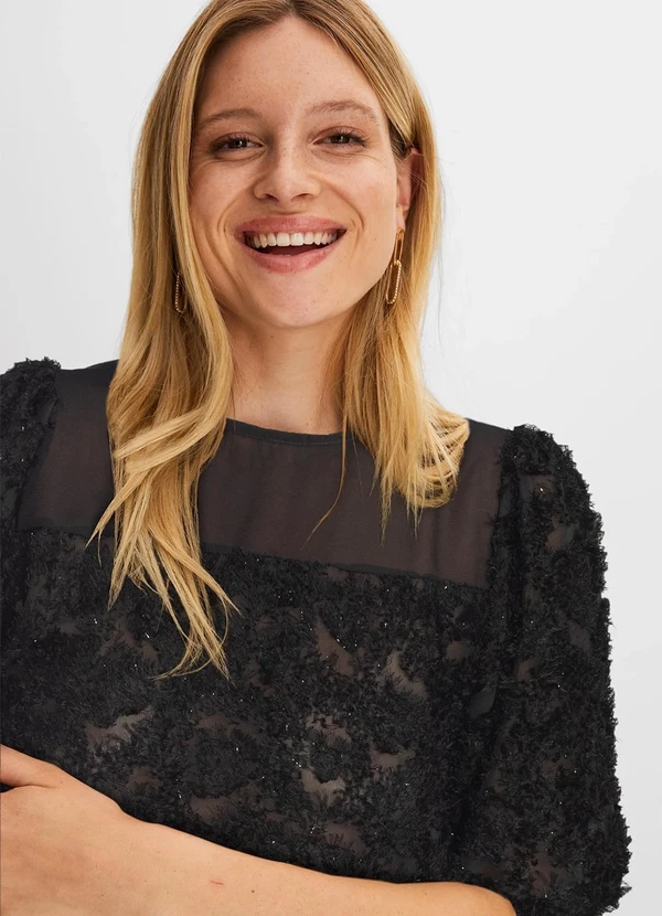 bonprix - Blusa Preto em Chiffon Devorê Desfiado 4